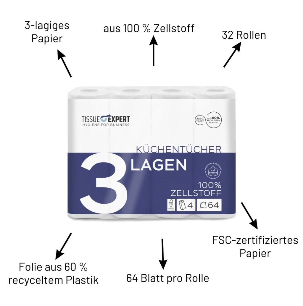 Küchenrolle 3-Lagig aus 100% Zellstoff