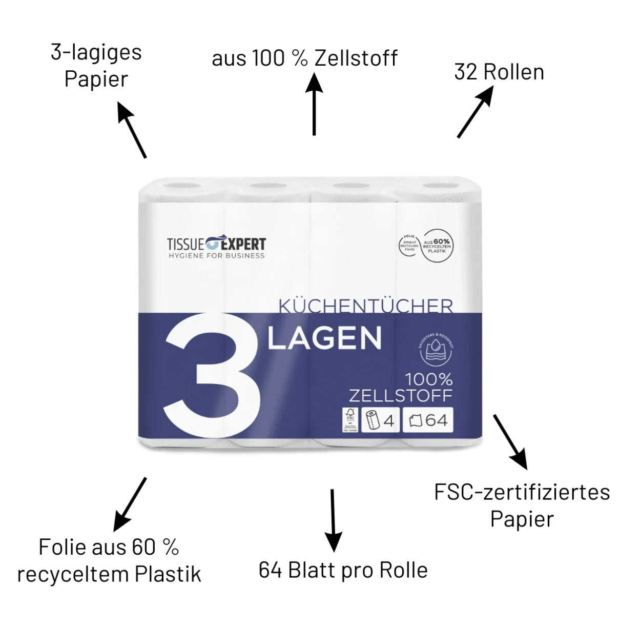 Küchenrolle 3-Lagig aus 100% Zellstoff