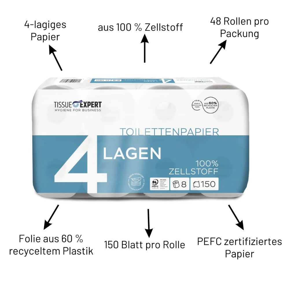 Toilettenpapier 4-Lagig aus 100% Zellstoff