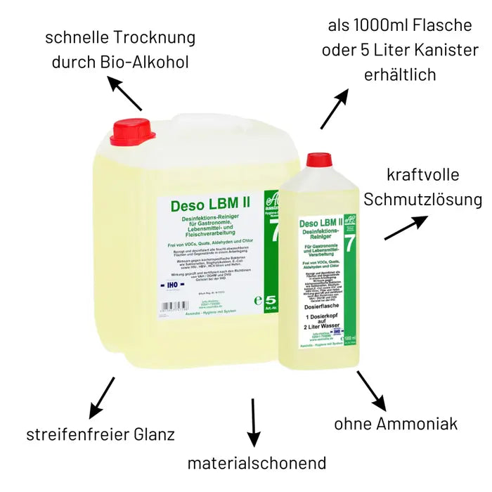 Assindia Deso LBM II Desinfektionsreiniger 5 Liter Kanister, Desinfektionskonzentrat für die Lebensmittelindustrie