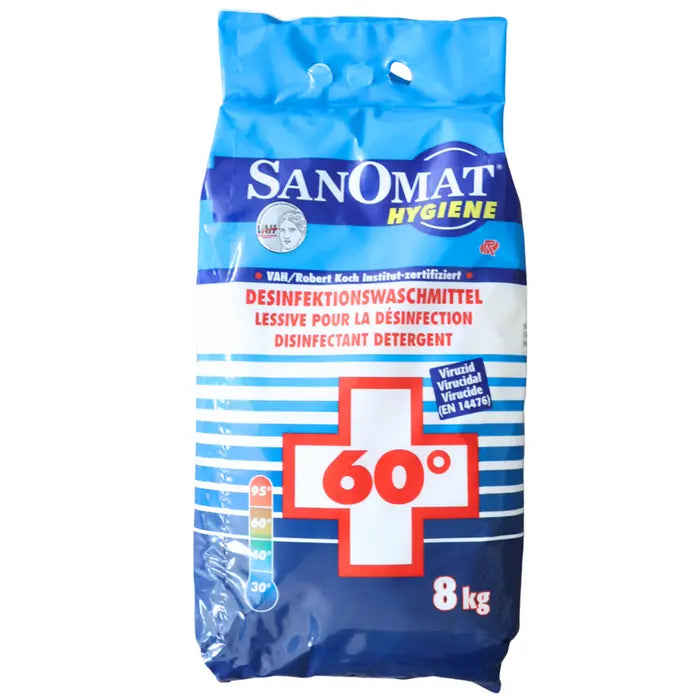 Sanomat Hygiene Voll- & Desinfektionswaschmittel im 8 kg Kunststoffsack, desinfizierendes Waschmittel für Weiß- und Buntwäsche
