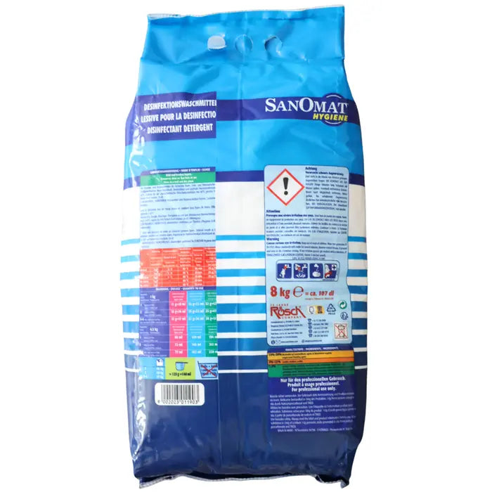 Sanomat Hygiene Voll- & Desinfektionswaschmittel im 8 kg Kunststoffsack, desinfizierendes Waschmittel für Weiß- und Buntwäsche