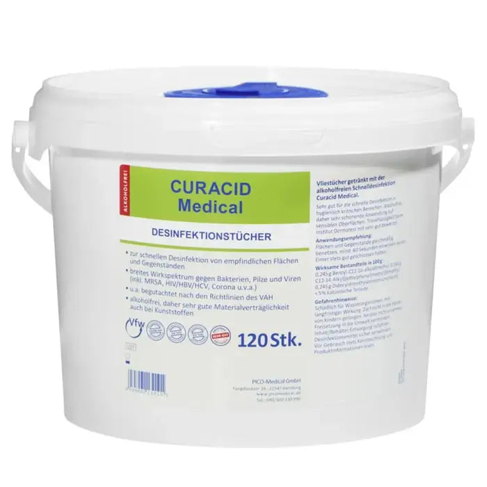 Curacid Medical Desinfektionstücher im Eimer, 120 Tücher, 1 Minute Einwirkzeit, alkoholfrei