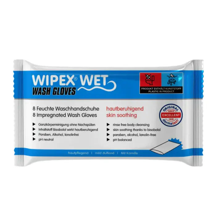 WIPEX Wet Wash Gloves, vorgetränkte Einmal-Waschhandschuhe für die hygienische Körperpflege