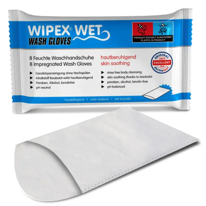 WIPEX Wet Wash Gloves, vorgetränkte Einmal-Waschhandschuhe für die hygienische Körperpflege