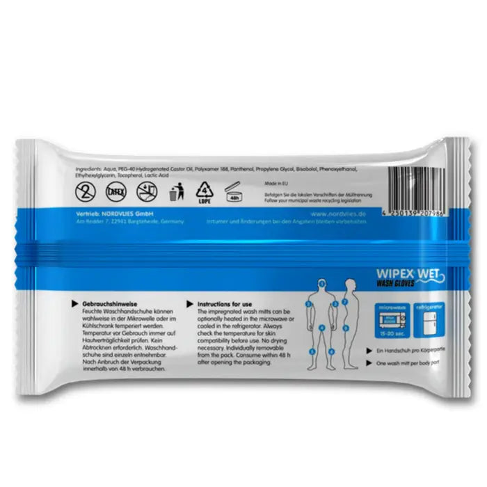 WIPEX Wet Wash Gloves, vorgetränkte Einmal-Waschhandschuhe für die hygienische Körperpflege