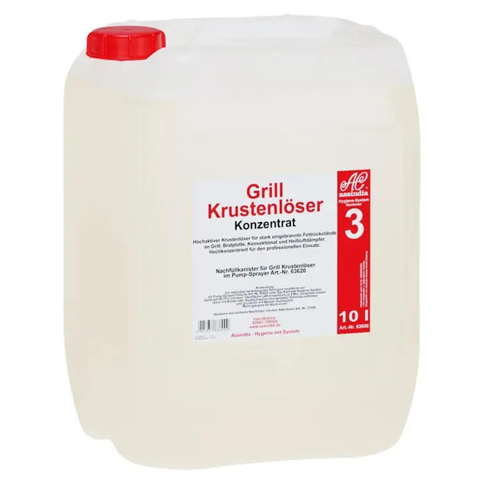 Assindia Grillreiniger bei Eingebranntem und Fett 10 Liter Kanister, Gastro-Standard gegen hartnäckigste Fettkrusten