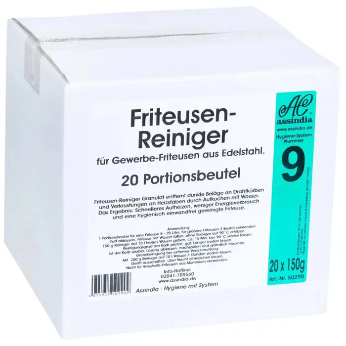 Assindia Fritteusenreiniger-Pulver Portionsbeutel, Hochaktives Pulver für Fritteusen aus Edelstahl