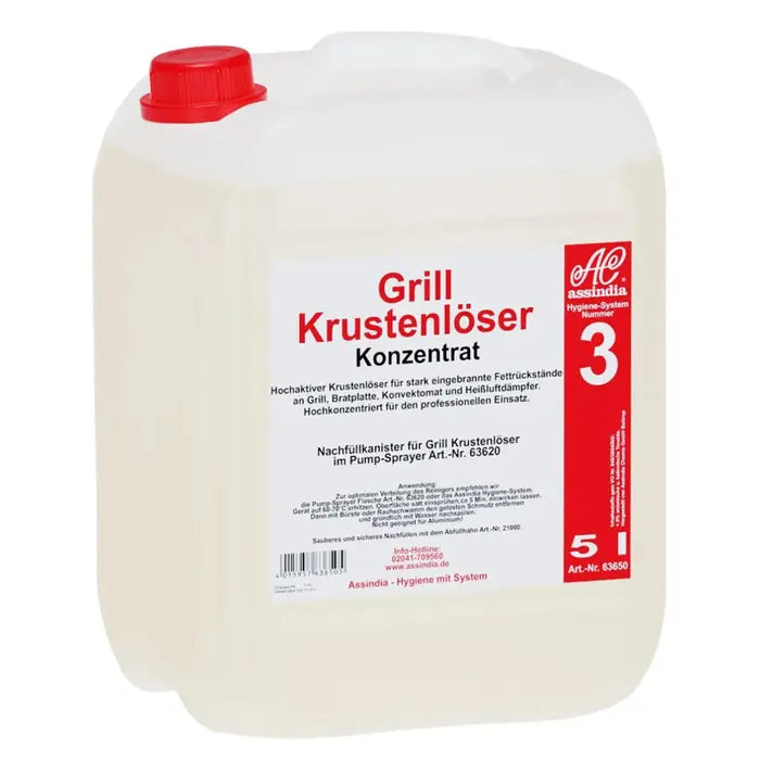 Assindia Grillreiniger bei Eingebranntem und Fett 5 Liter Kanister, Gastro-Standard gegen hartnäckigste Fettkrusten