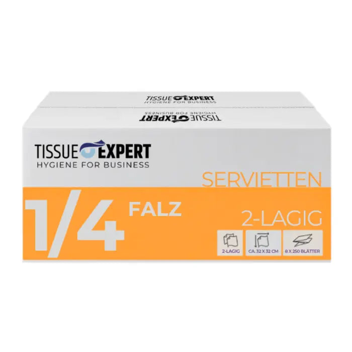 Tissue Expert Servietten 2-lagig 1/4-Falz Karton, ab 2000 Stück, 32 x 32 cm, weiß