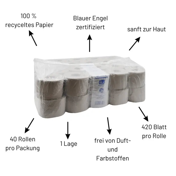 oecolife Toilettenpapier Recycling 1-lagig, 40 Rollen à 420 Blatt
