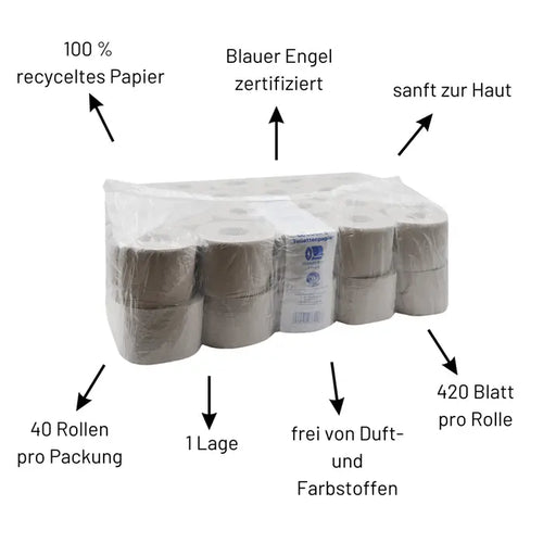 oecolife Toilettenpapier Recycling 1-lagig, 40 Rollen à 420 Blatt