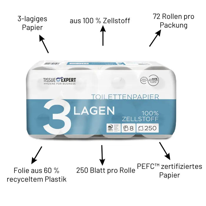 Tissue Expert Toilettenpapier 3-lagig, 72 Rollen à 250 Blatt