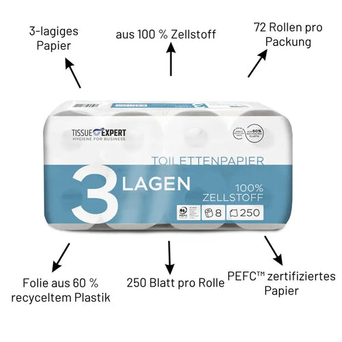 Tissue Expert Toilettenpapier 3-lagig, 72 Rollen à 250 Blatt