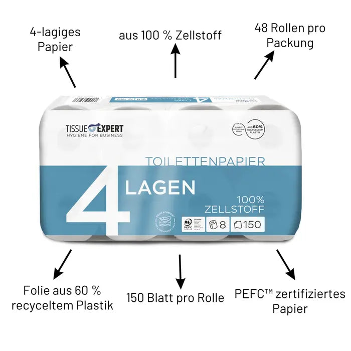 Tissue Expert Toilettenpapier 4-lagig, 48 Rollen à 150 Blatt