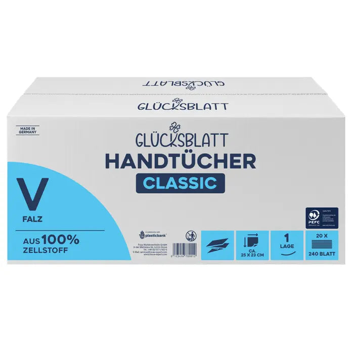 Glücksblatt Handtücher Classic, 4800 Blatt, 1-lagig, 25x23 cm, V-Falz