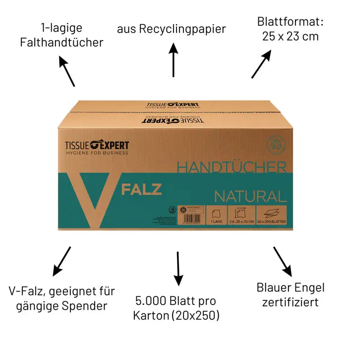Tissue Expert Handtücher Recycling 1-lagig V-Falz, 5000 Blatt, 25x23 cm