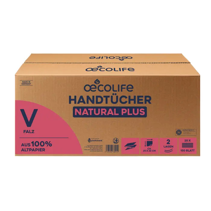 oecolife Handtücher Recycling 2-lagig V-Falz, 3120 Blatt, 25 x 33 cm