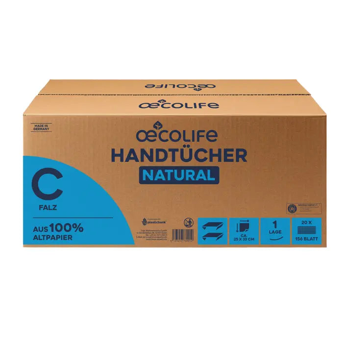oecolife Handtücher Recycling 1-lagig C-Falz klein, 3120 Blatt, 25x33 cm