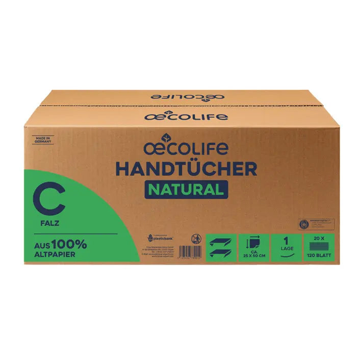 oecolife Handtücher Recycling 1-lagig C-Falz groß, 2400 Blatt, 25x50 cm