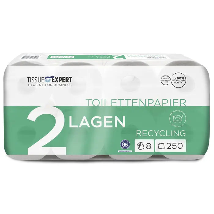 Tissue Expert Toilettenpapier Recycling 2-lagig, 64 Rollen à 250 Blatt, 2-lagig