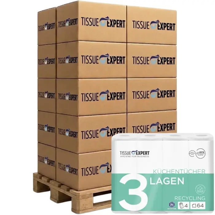 Palette Tissue Expert Küchentücher Recycling 3-lagig, 672 Rollen à 64 Blatt