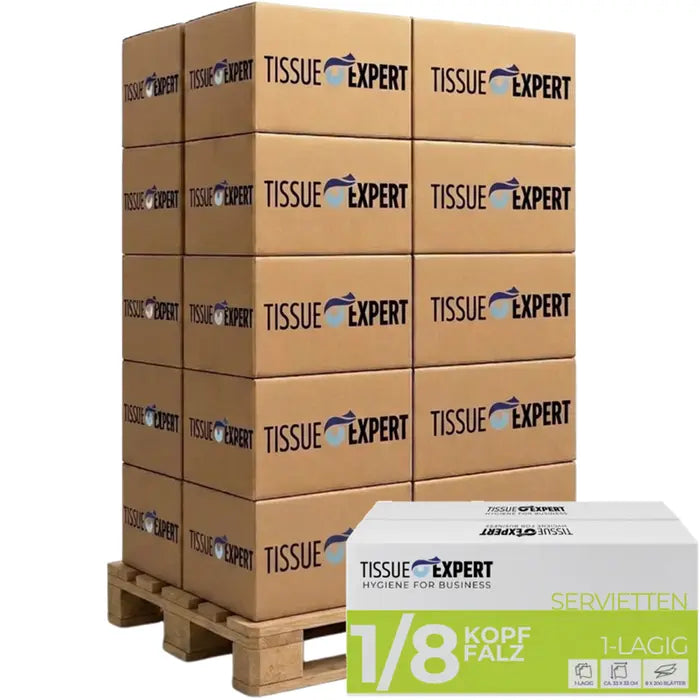 Palette Tissue Expert Servietten 1-lagig 1/8-Kopffalz, 180.000 Stück, 32 x 32 cm, weiß