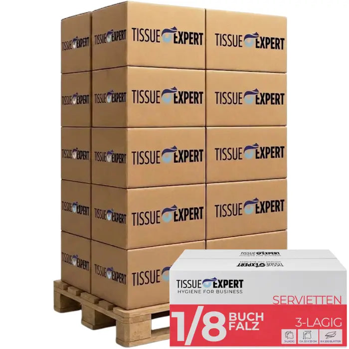 Palette Tissue Expert Servietten 3-lagig 1/8-Buchfalz, 57.600 Stück, 33 x 33 cm, weiß