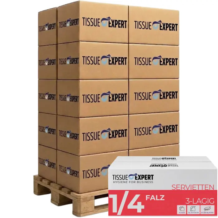 Palette Tissue Expert Servietten 3-lagig 1/4-Falz, 54.000 Stück, 33 x 33 cm, 3-lagig, 1/4-Falz, weiß