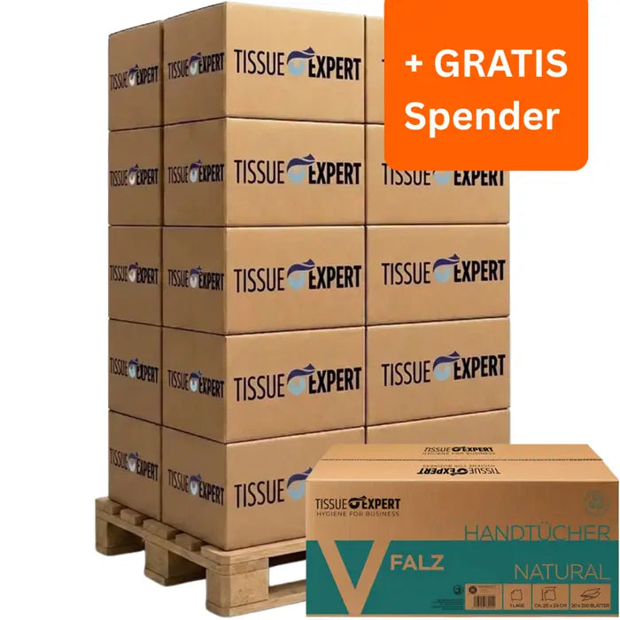 Palette Tissue Expert Handtücher Recycling 1-lagig V-Falz, 140.000 Blatt, 25x23 cm